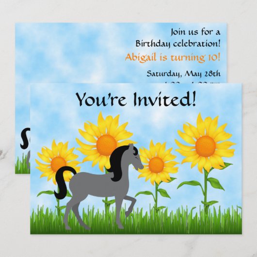  uitnodiging voor een Zonnebloem- en paardenfeest (Voorkant / Achterkant)