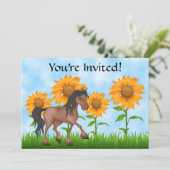  uitnodiging voor een Zonnebloem- en paardenfeest (Staand voorkant)