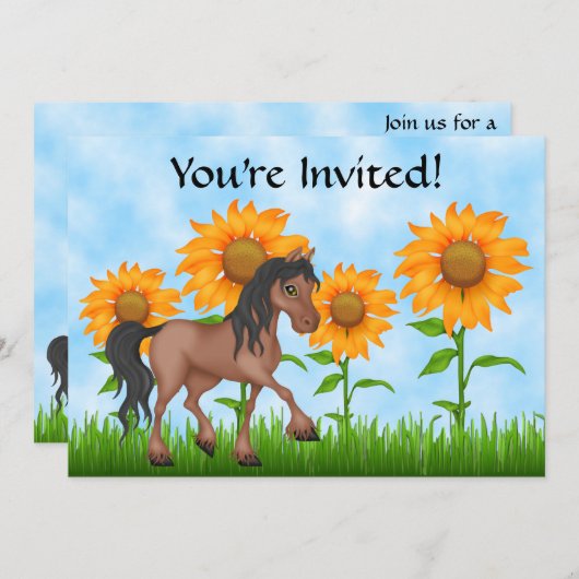 uitnodiging voor een Zonnebloem- en paardenfeest (Voorkant / Achterkant)