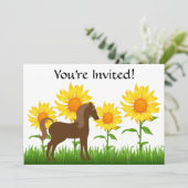  uitnodiging voor een Zonnebloem- en paardenfeest (Staand voorkant)