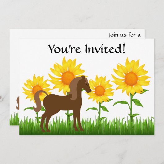 uitnodiging voor een Zonnebloem- en paardenfeest (Voorkant / Achterkant)