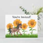 uitnodiging voor een Zonnebloem- en paardenfeest (Staand voorkant)