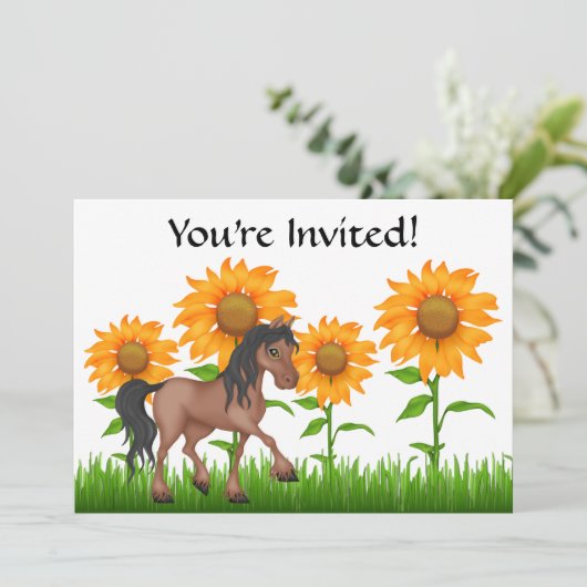  uitnodiging voor een Zonnebloem- en paardenfeest (Staand voorkant)