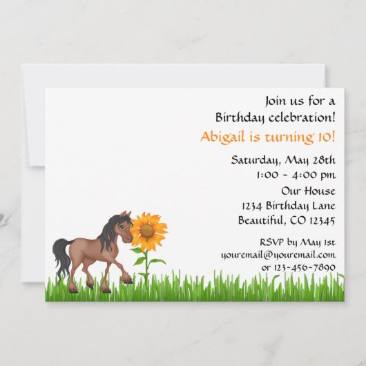 uitnodiging voor een Zonnebloem- en paardenfeest (Achterkant)