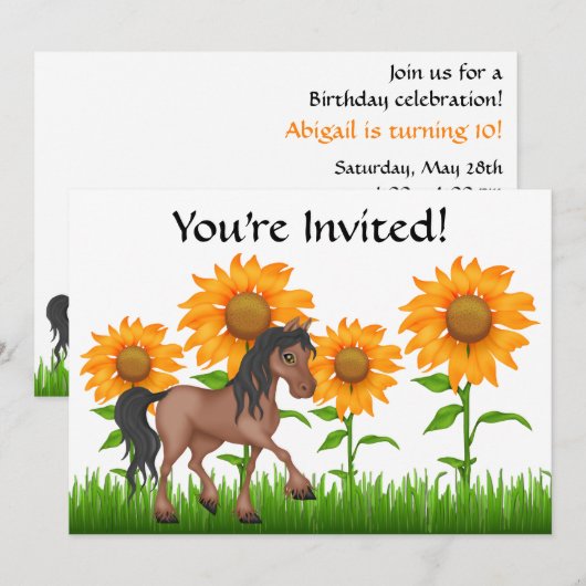 uitnodiging voor een Zonnebloem- en paardenfeest (Voorkant / Achterkant)