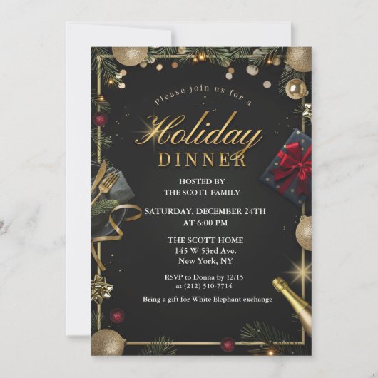 Uitnodiging voor een zwart en goud diner (Voorkant)