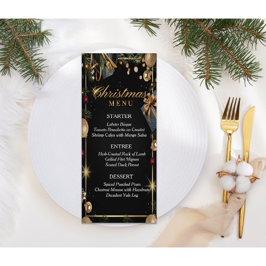 Uitnodiging voor een zwart en goud kerstdiner