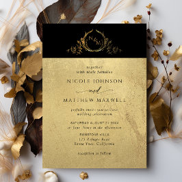 Uitnodiging voor een zwart en goudbruin monogram