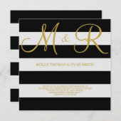 Uitnodiging voor een zwart en gouden monogram (Voorkant / Achterkant)