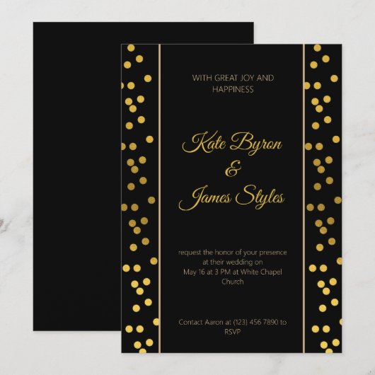Uitnodiging voor een zwart en gouden weddenschap (Voorkant / Achterkant)