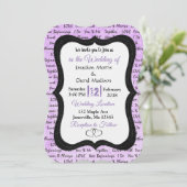 Uitnodiging voor een zwart en Paars Romantisch huw (Staand voorkant)