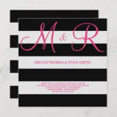 Uitnodiging voor een zwart en roze Monogram huweli (Voorkant / Achterkant)