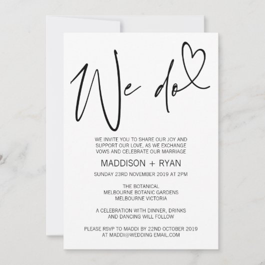 Uitnodiging voor een zwart en wit modern huwelijk (Voorkant)