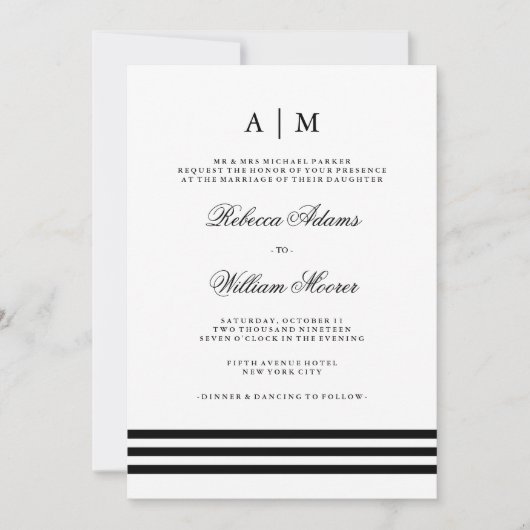Uitnodiging voor een zwart-gesofisticeerd huwelijk (Voorkant)