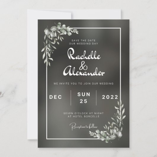 Uitnodiging voor een zwart-minimalistisch huwelijk (Voorkant)