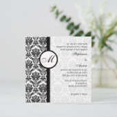 Uitnodiging voor een zwart-wit Damask Monogram Wed (Staand voorkant)