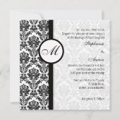 Uitnodiging voor een zwart-wit Damask Monogram Wed (Voorkant)
