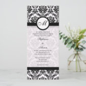 Uitnodiging voor een zwart-wit Damask Monogram Wed (Staand voorkant)