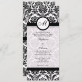 Uitnodiging voor een zwart-wit Damask Monogram Wed (Voorkant / Achterkant)