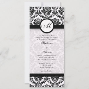 Uitnodiging voor een zwart-wit Damask Monogram Wed