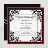 Uitnodiging voor een zwart, wit en rood-barokke br (Voorkant / Achterkant)