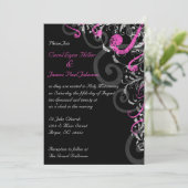 Uitnodiging voor een zwart, wit en roze huwelijk (Staand voorkant)