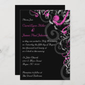 Uitnodiging voor een zwart, wit en roze huwelijk (Voorkant / Achterkant)