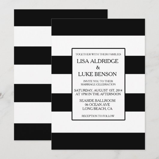 Uitnodiging voor een zwart-wit huwelijk (Voorkant / Achterkant)