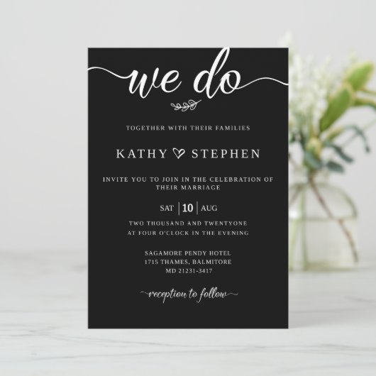 Uitnodiging voor een zwart-wit huwelijk (Staand voorkant)