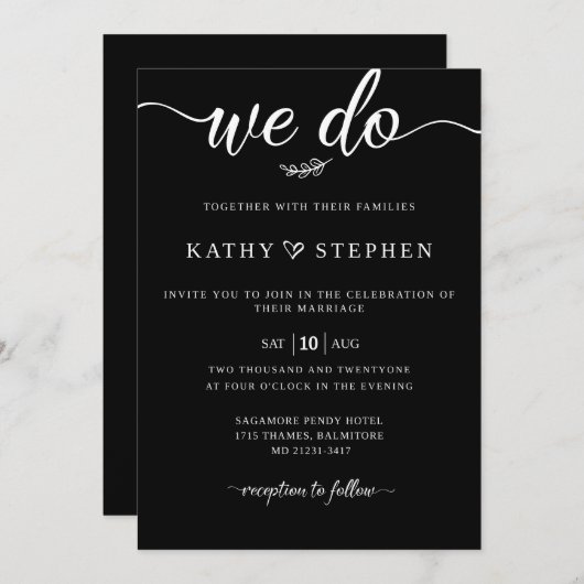 Uitnodiging voor een zwart-wit huwelijk (Voorkant / Achterkant)