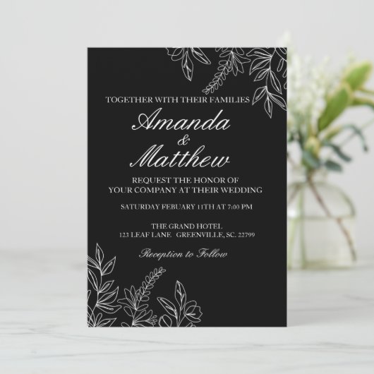 Uitnodiging voor een zwart-wit huwelijk (Staand voorkant)