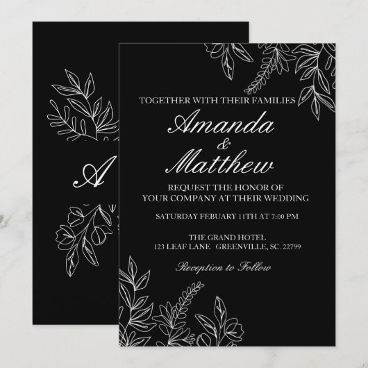 Uitnodiging voor een zwart-wit huwelijk (Voorkant / Achterkant)