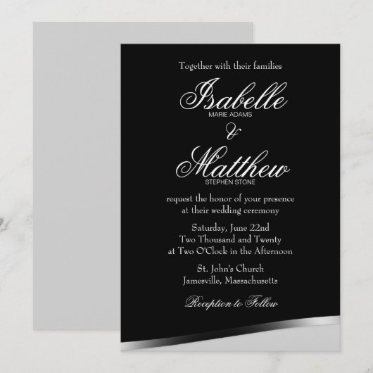 Uitnodiging voor een zwart-wit huwelijk, moderne g (Voorkant / Achterkant)