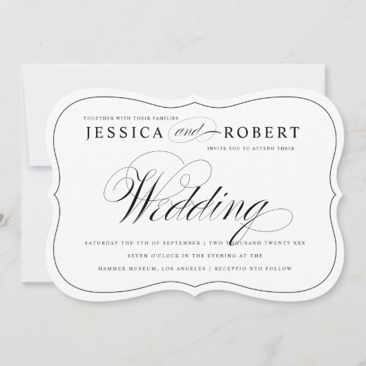 Uitnodiging voor een zwart-wit legant script bruil (Voorkant)