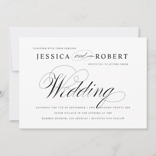 Uitnodiging voor een zwart-wit legant script bruil (Voorkant)