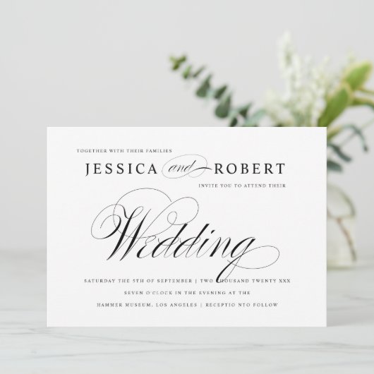 Uitnodiging voor een zwart-wit legant script bruil (Staand voorkant)