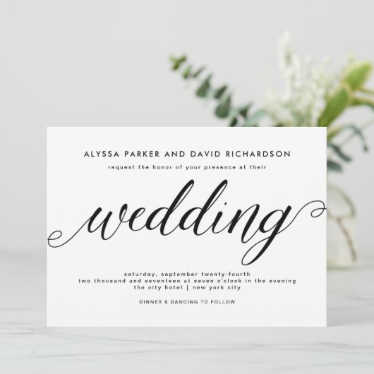 Uitnodiging voor een zwart-wit legant script bruil (Staand voorkant)