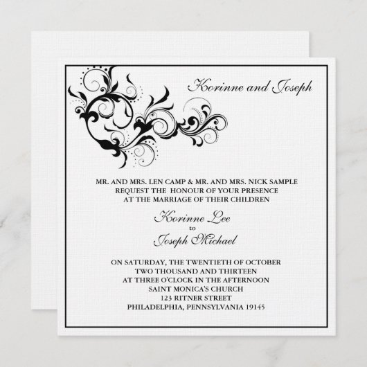 Uitnodiging voor een zwart-withuwelijk (Voorkant / Achterkant)