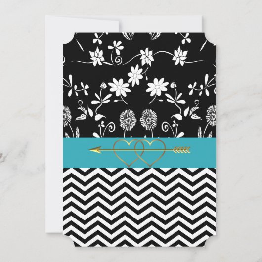 Uitnodiging voor een zwarte en blauwe gouden harte (Achterkant)