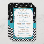 Uitnodiging voor een zwarte en blauwe gouden harte (Voorkant / Achterkant)