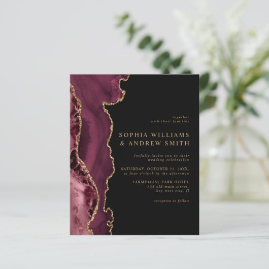 Uitnodiging voor een zwarte en Bourgognige gouden  (Staand voorkant)