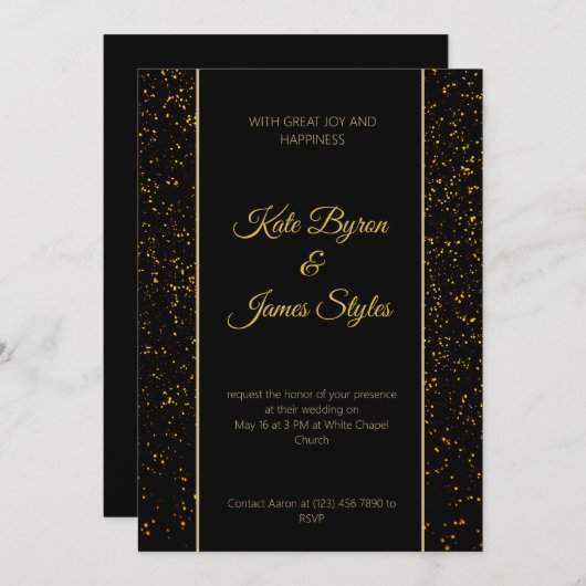 Uitnodiging voor een zwarte en gouden weddenschap (Voorkant / Achterkant)