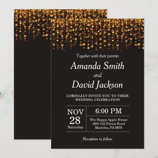 Uitnodiging voor een zwarte en gouden weddenschap (Voorkant / Achterkant)
