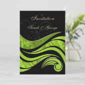 uitnodiging voor een zwarte en groene bloei bruilo (Staand voorkant)