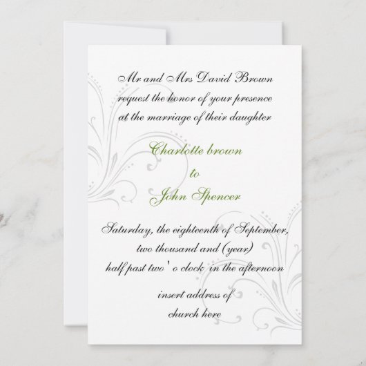 uitnodiging voor een zwarte en groene bloei bruilo (Achterkant)