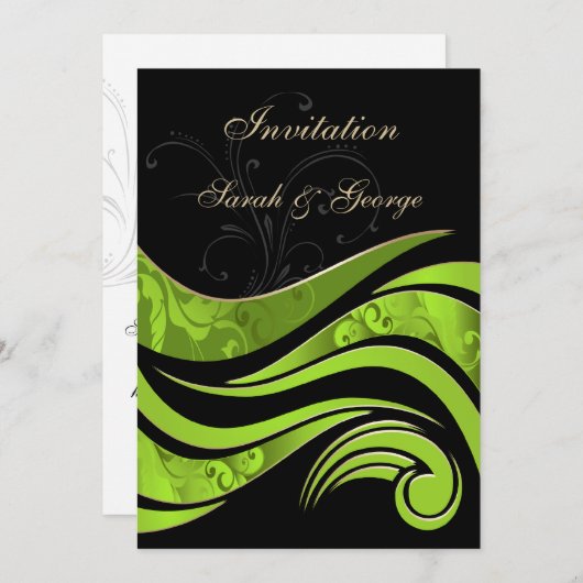 uitnodiging voor een zwarte en groene bloei bruilo (Voorkant / Achterkant)