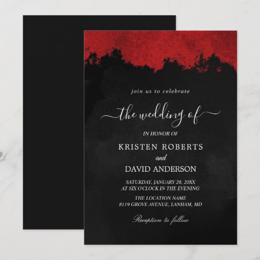 uitnodiging voor een zwarte en rode bruiloft (Voorkant / Achterkant)