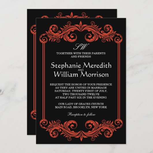 Uitnodiging voor een zwarte en rode weduwen (Voorkant / Achterkant)