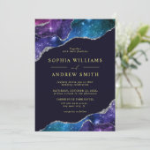 Uitnodiging voor een zwarte en sterren blauwe goud (Staand voorkant)