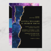 Uitnodiging voor een zwarte en sterren blauwe goud (Voorkant / Achterkant)